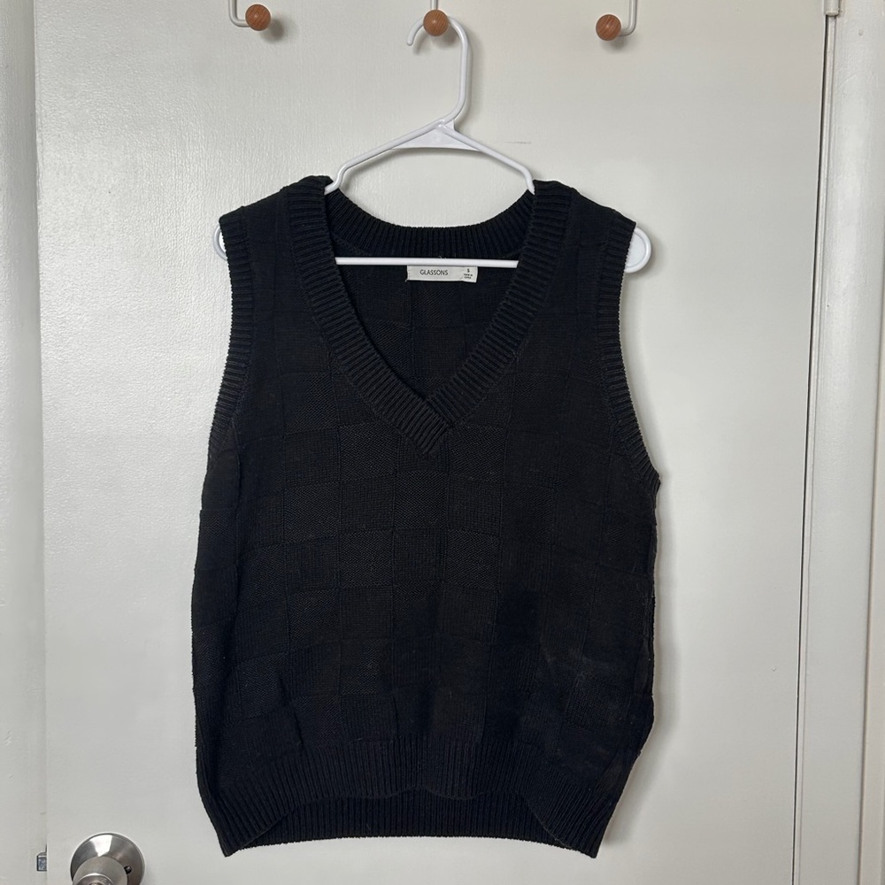 Glassons Black V-Neck Checkered Sweater Vest